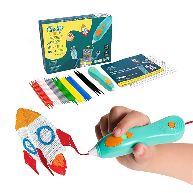 Stylo 3D sans fil pour enfants 3Doodler Start+ avec bâtonnets de filament colorés