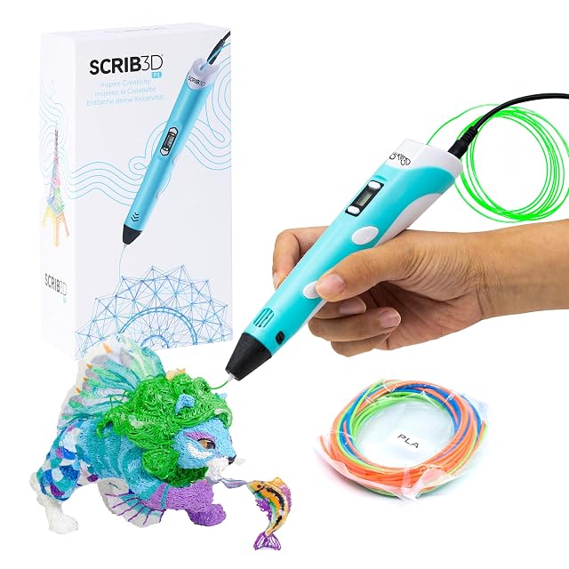 Stylo d’impression 3D SCRIB3D P1 avec un petit écran et une bobine de filament PLA