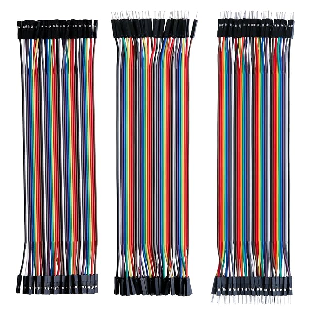 Trois nappes de fils arc-en-ciel de même longueur : douille-douille, douille-broche et broche-broche