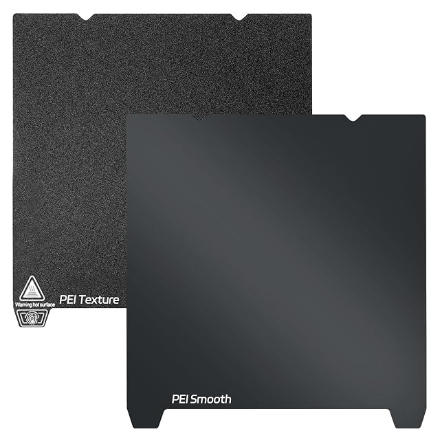 Plateau PEI UniTak3D, face texturée noire marquée PEI Texture et face lisse marquée PEI Smooth