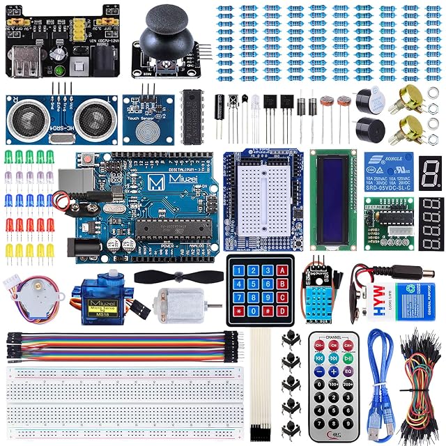 Pièces du kit de démarrage Miuzei MA13 avec carte de type UNO, plaque d’essai et modules