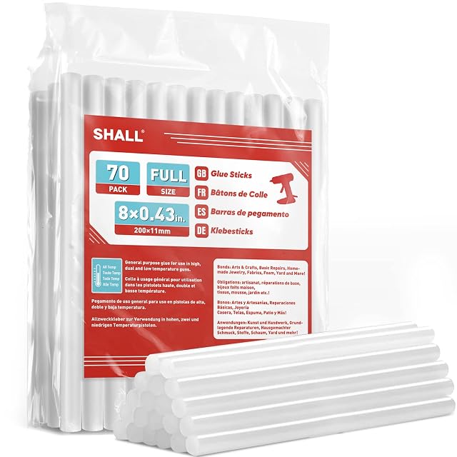 Sachet SHALL marqué 70 pack, full size, 8 × 0.43 in, 200 × 11 mm, all temp, avec des bâtons translucides en vrac