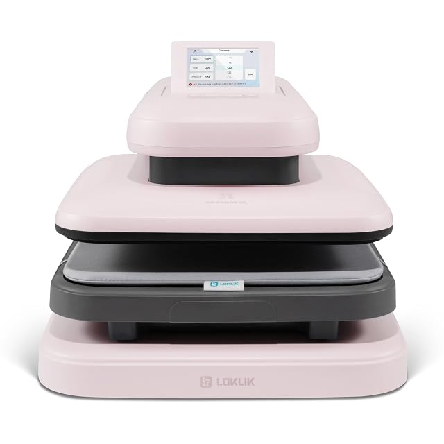 Presse à chaud LOKLiK ImPress Auto Heat Press 2 rose avec écran tactile sur la plaque supérieure