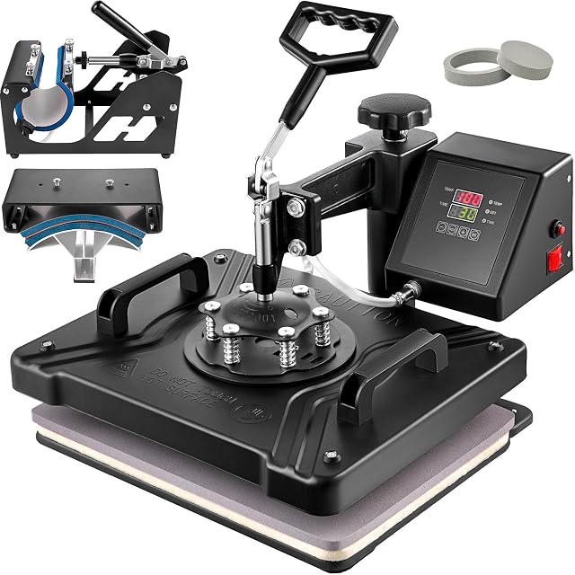 Presse à chaud pivotante VEVOR 5 en 1 avec accessoires pour mug et casquette