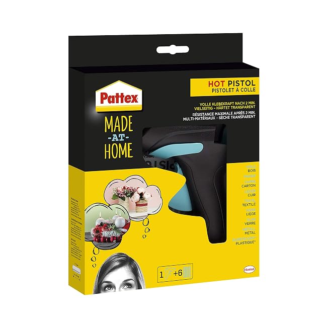 Pistolet à colle chaude Pattex Made at Home dans sa boîte de vente