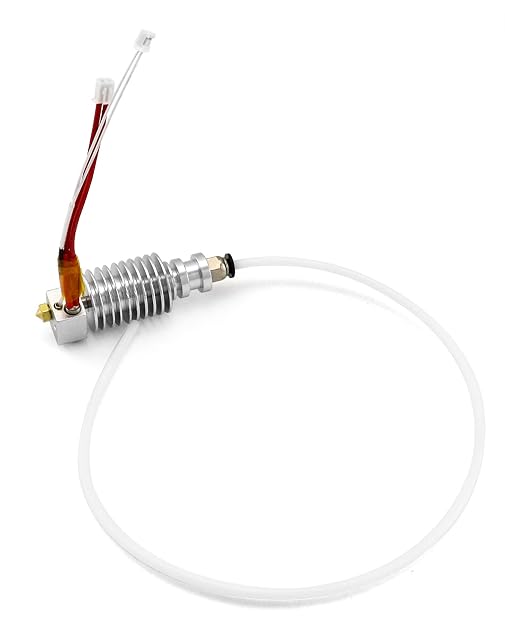 Tête chauffante QWORK avec dissipateur argenté à ailettes, buse en laiton, deux fils à connecteur et un long tube PTFE blanc
