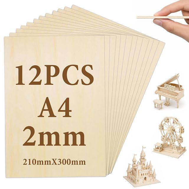 Plaques de contreplaqué en éventail marquées 12PCS A4 2mm 210mm × 300mm, avec de petits kits de maquettes en bois