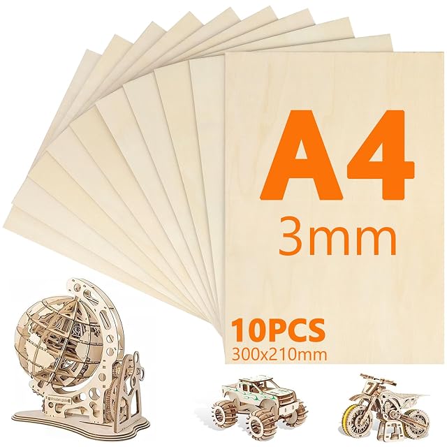 Plaques de contreplaqué en éventail marquées A4 3mm 10PCS 300 × 210mm, avec un globe, un camion et une moto en bois