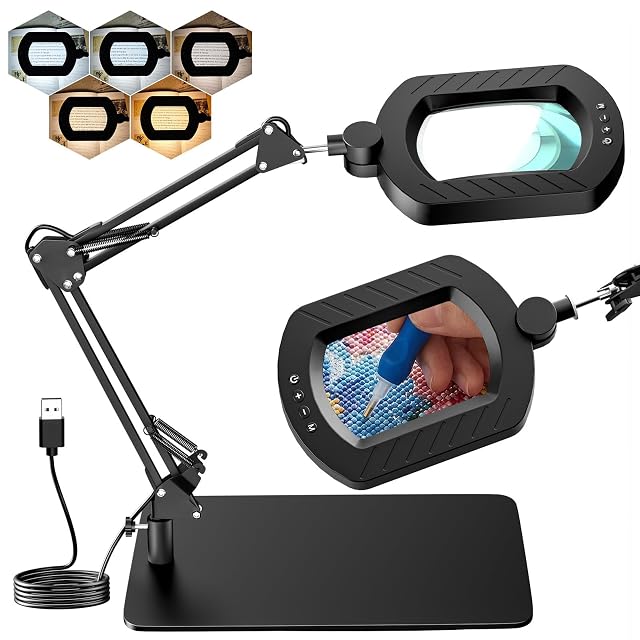 Lampe loupe KIBTOY avec lentille rectangulaire sur socle métallique