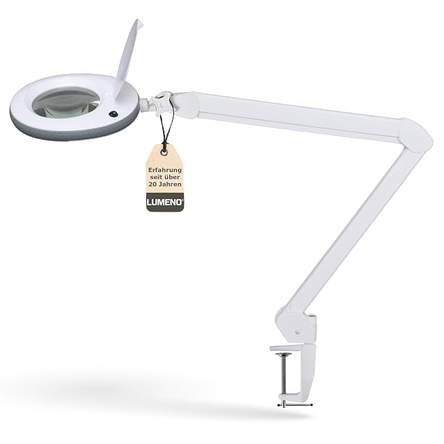 Lampe loupe blanche Lumeno 7215GR avec bord en caoutchouc gris et bras articulé
