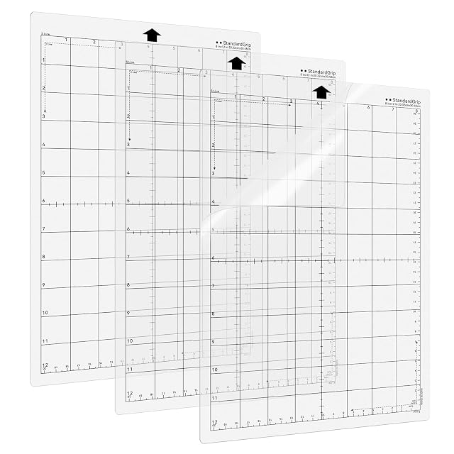 Trois tapis transparents StandardGrip au quadrillage en pouces, étiquetés 8 in × 12 in (20.32 × 30.48 cm)