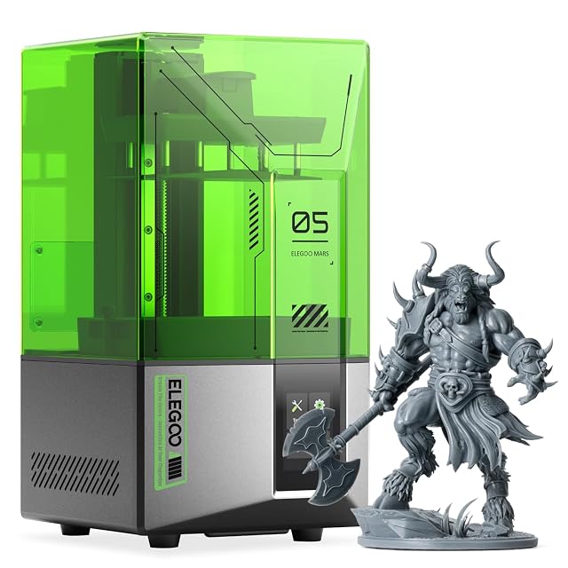 Imprimante 3D résine ELEGOO Mars 5 avec capot anti-UV vert sur le plateau