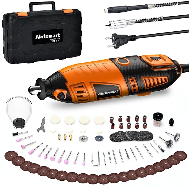 Kit d’outil rotatif Akdomart avec arbre flexible et accessoires dans une mallette