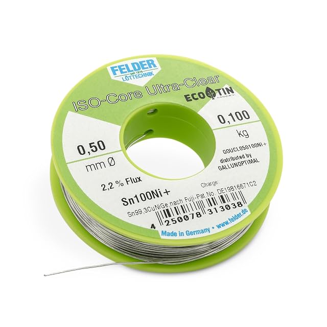 Bobine FELDER ISO-Core Ultra-Clear, 0,50 mm, 0,100 kg, flux 2,2 %, Sn100Ni+, distribuée par GALLUNOPTIMAL