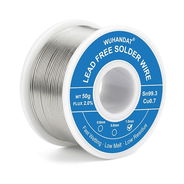 Bobine bleue WUHANDAT étiquetée WT 50 g, flux 2,0 %, Sn99.3 Cu0.7, case 1,0 mm cochée