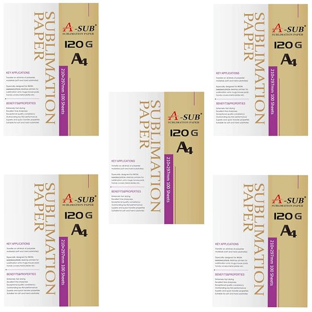 Cinq paquets A-SUB marqués 120 G, A4, 210 × 297 mm, 100 feuilles