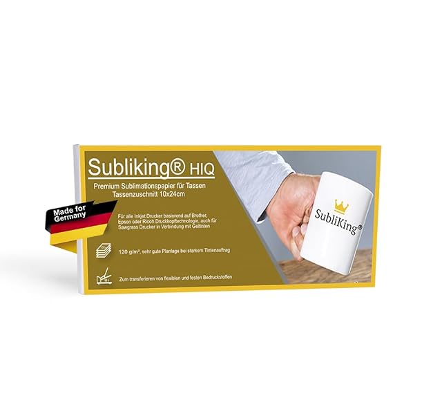 Boîte Subliking HiQ de papier de sublimation pour mugs, 10 × 24 cm, avec un mug imprimé SubliKing