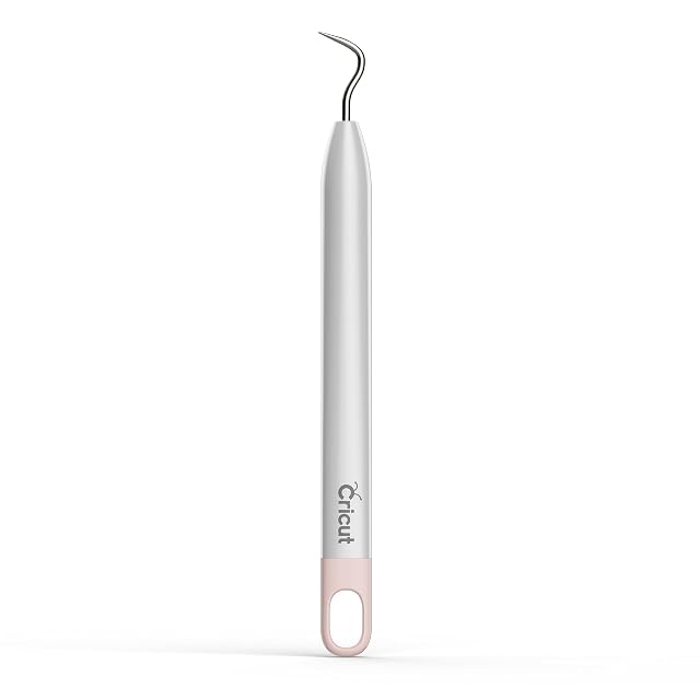 Crochet d’échenillage Cricut argenté à pointe fine recourbée et boucle de suspension rose
